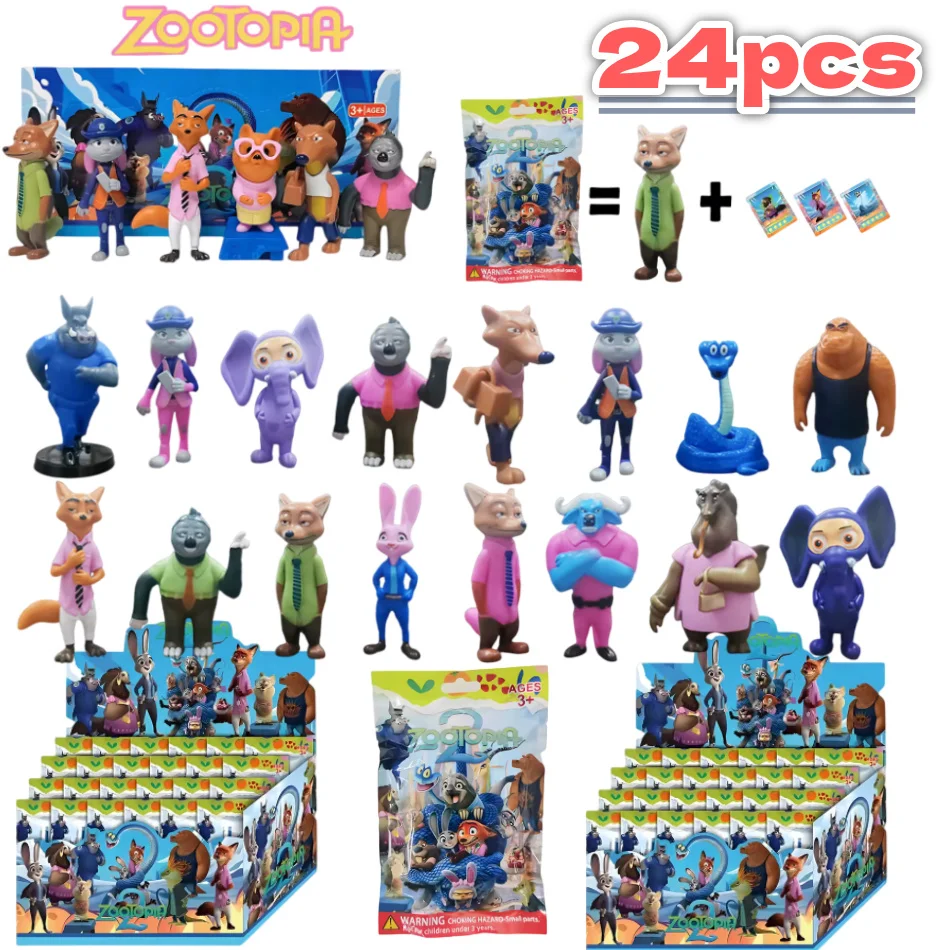 

24 шт., мультяшная фигурка Disney Zootopia 2 серии, Ник Фокс Джуди, экшн-фигурка, периферийная игрушка, украшения для детской комнаты, торт, топпер, подарки