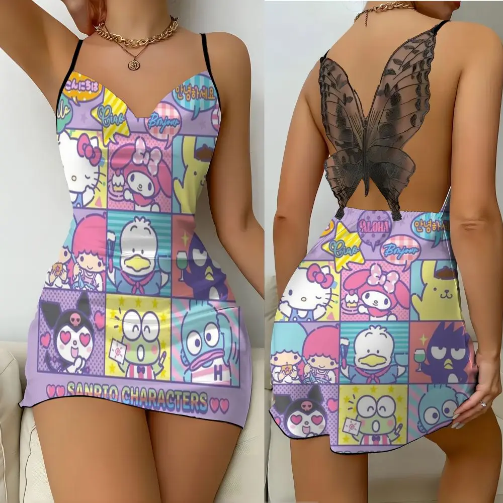 2024 Summer Mickey Kitty Backless Sleeping Dress, elegante abito da donna in raso stile Disney