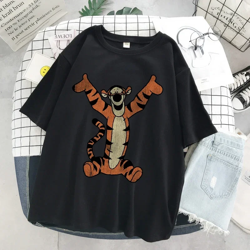 Camiseta de gran tamaño con estampado de Winnie The Pooh para mujer, camiseta Kawaii, Tops de Contoon, camiseta informal de manga corta, camiseta