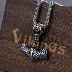 Stainless Steel Viking Thor's Hammer Odin Rune Necklace Men's Charm Hip Hop Biker Amulet Pendant Vintage Jewelry Christmas Gift