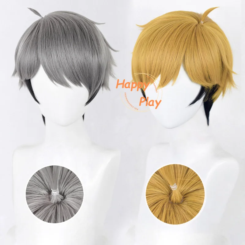 Anime Miya Atsumu Cosplay Wig Miya Osamu Cos Wigs 30cm Short Yellow Black/Gray Black Wig Heat Resistant Synthetic Hair Halloween