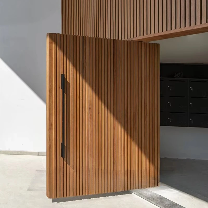 

Luxury Design Front Entry Doors Large Wooden Slat Modern Entrance Pivot Interior Hidden Door for House Villa Home Outdoor Decor