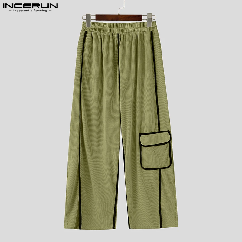 INCERUN เสื้อกันหนาวผู้ชายกางเกง Patchwork Joggers Elastic เอวกางเกงหลวมๆผู้ชาย 2025 กระเป๋าแฟชั่นชายยาวกางเกง Streetwear