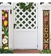 Nuxovilar Welcome Floral Wooden Style Door Banner Polyester 70x12 Inches - door banners for outsi...