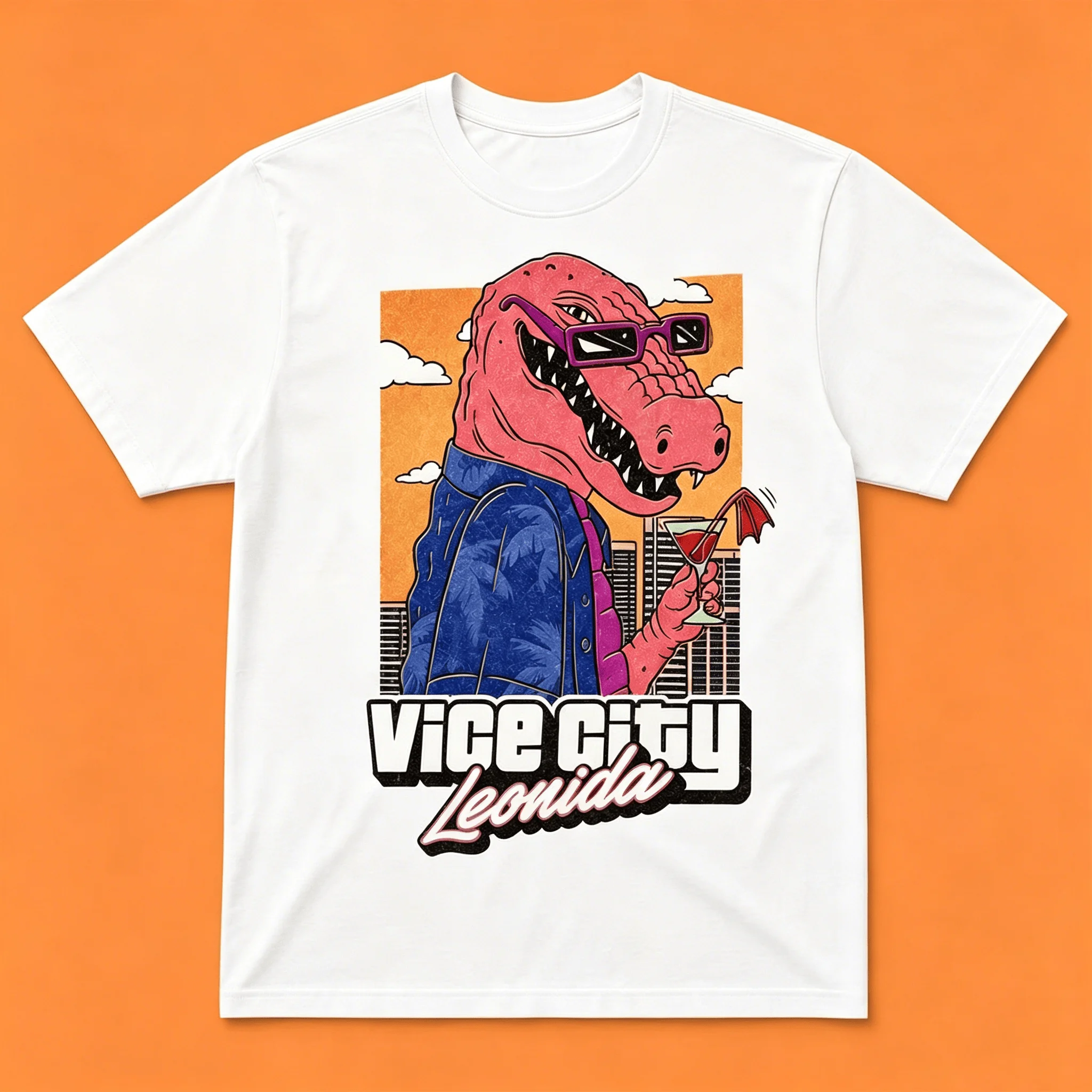 Jason Vice City Leonida Alligator Bedrucktes 2026 Neues T-Shirt aus Baumwolle für Herren und Damen, beliebtes Streetwear-Freizeit-T-Shirt, lässiges Oberteil – Detail 11