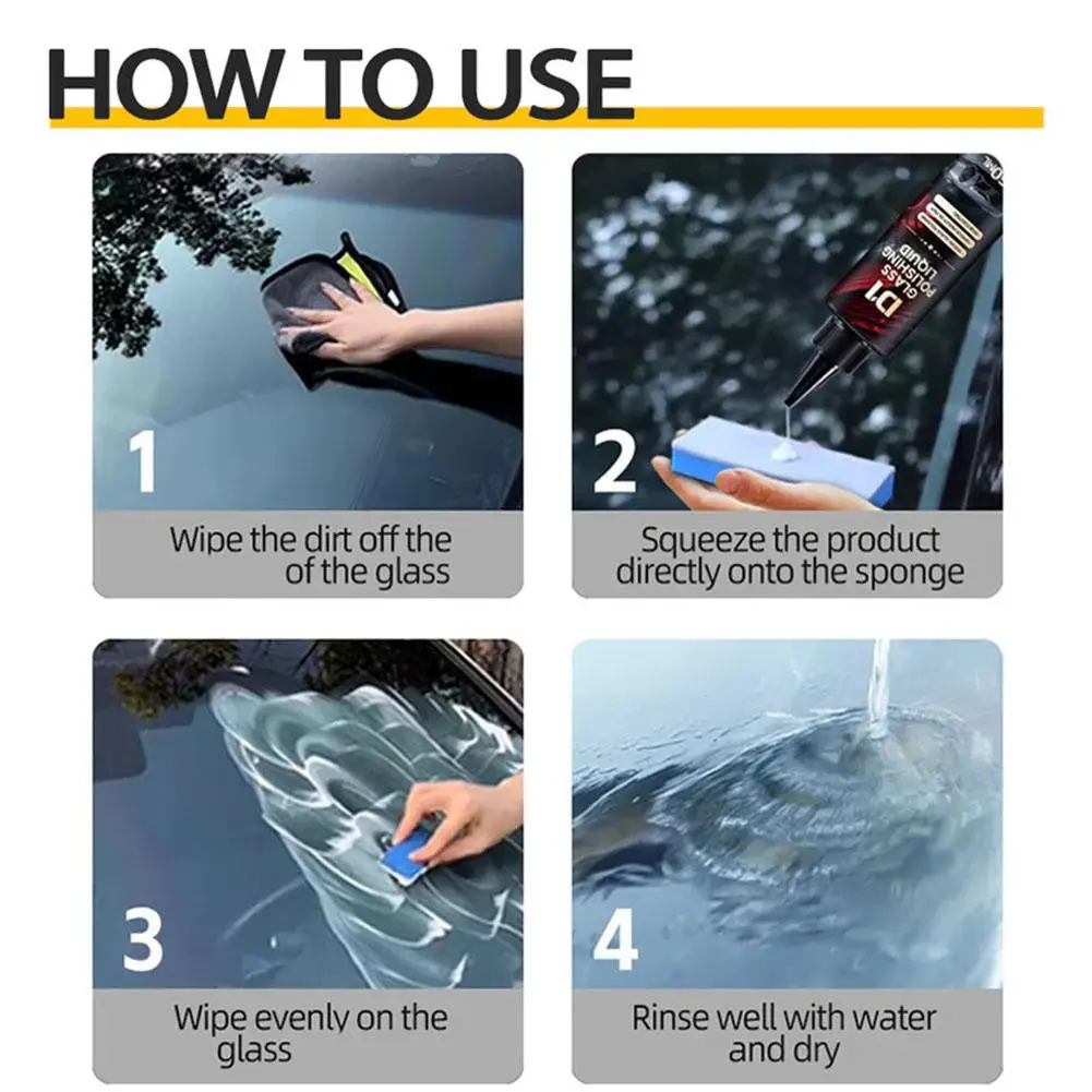 Car Glass Polish Liquid With Towel Sponge Removes Water Car Streak-Free Accessories Stains Visibility Haze-Free Enhances Spary