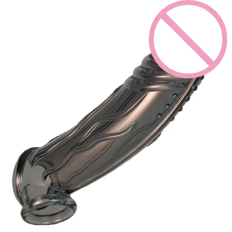Reusable Penis Enlargement Silicone Rubber Condoms Penis Extension Ring Sleeve Male Cock Time Delay Ejaculation Sex Toys for Men