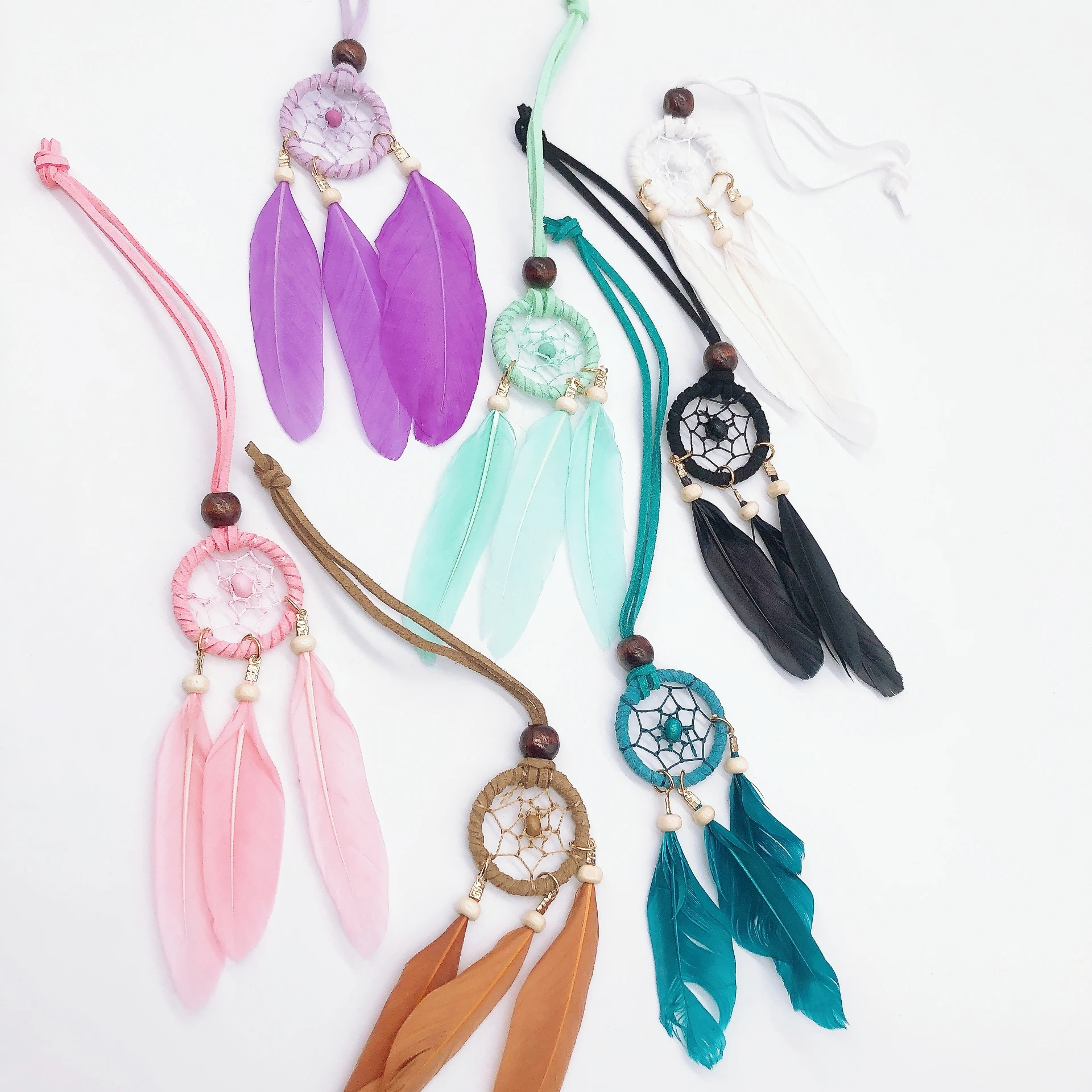 Mini Colorful Dream Catcher Feather Mirror Pendant Crafts Bedroom Home Wall Hanging Car Decoration Ornament Souvenir Gift