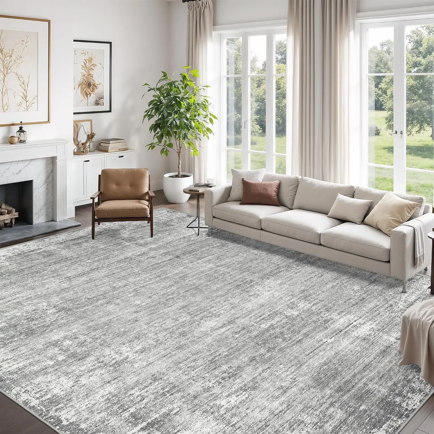

8x10 Modern Abstract Area Rug, Non-Slip Washable Stain Resistant Ultra-Thin Large Rug for Living Room Bedroom