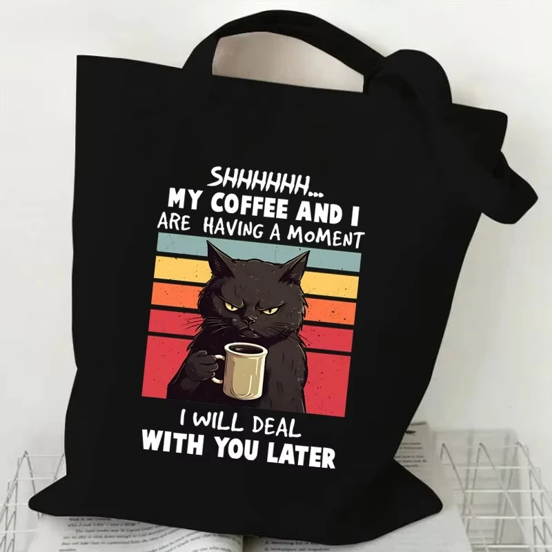 

Black Cat I’m Not Arguing Graphic Women Canvas Tote Bag Funny Cat Coffee Shoulder Bag Men Vintage Y2K Aesthetics Unisex Handbag