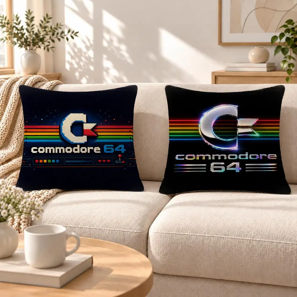 Computer Commodore 64 Cushion Cover Soft Short‑Plush Pillowcase, Decor for Sofa & Bedroom, Perfect Holiday Gif