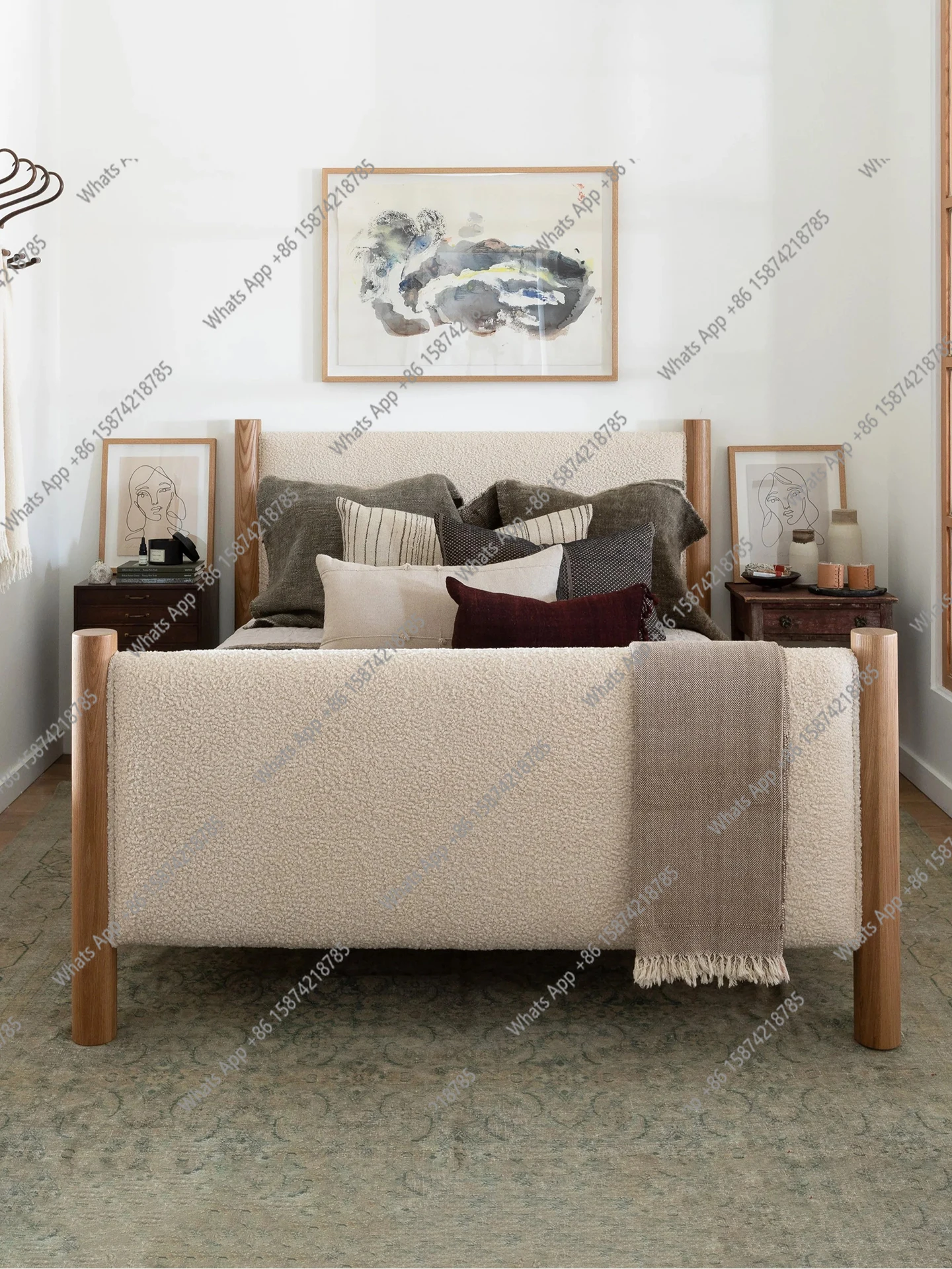 

American country solid wood bed, 1.8m master bedroom, wedding bed, log natural style furniture, French double bed customization