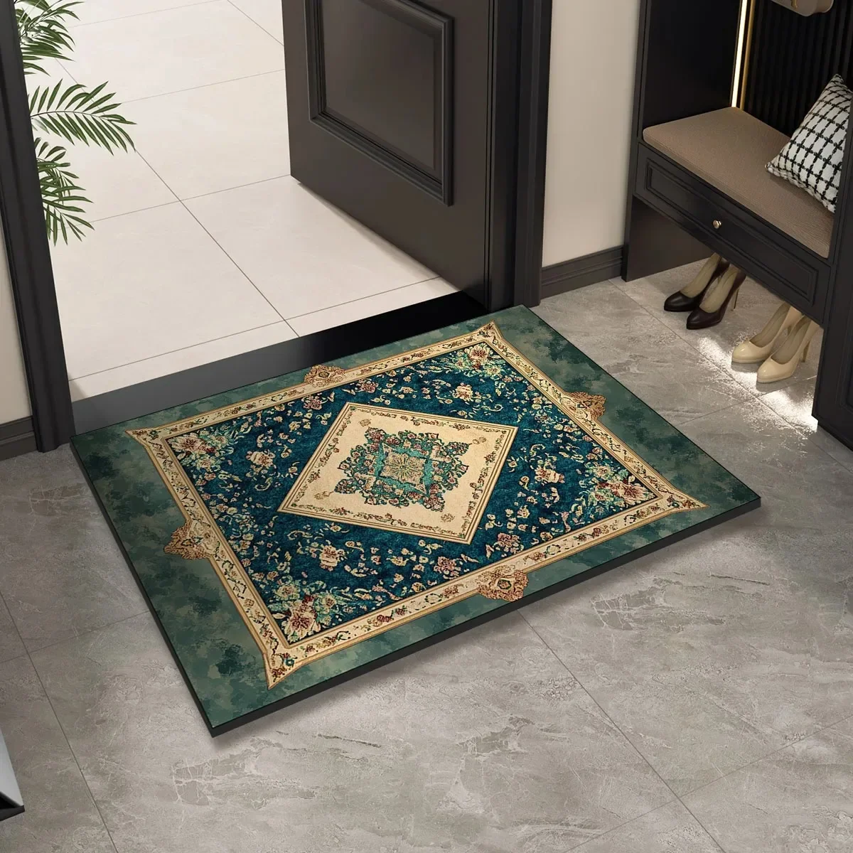 Vintage Persian Style Door Mat Collection Retro Floral Pattern Floor Mat For Entryway Classic Home Decor