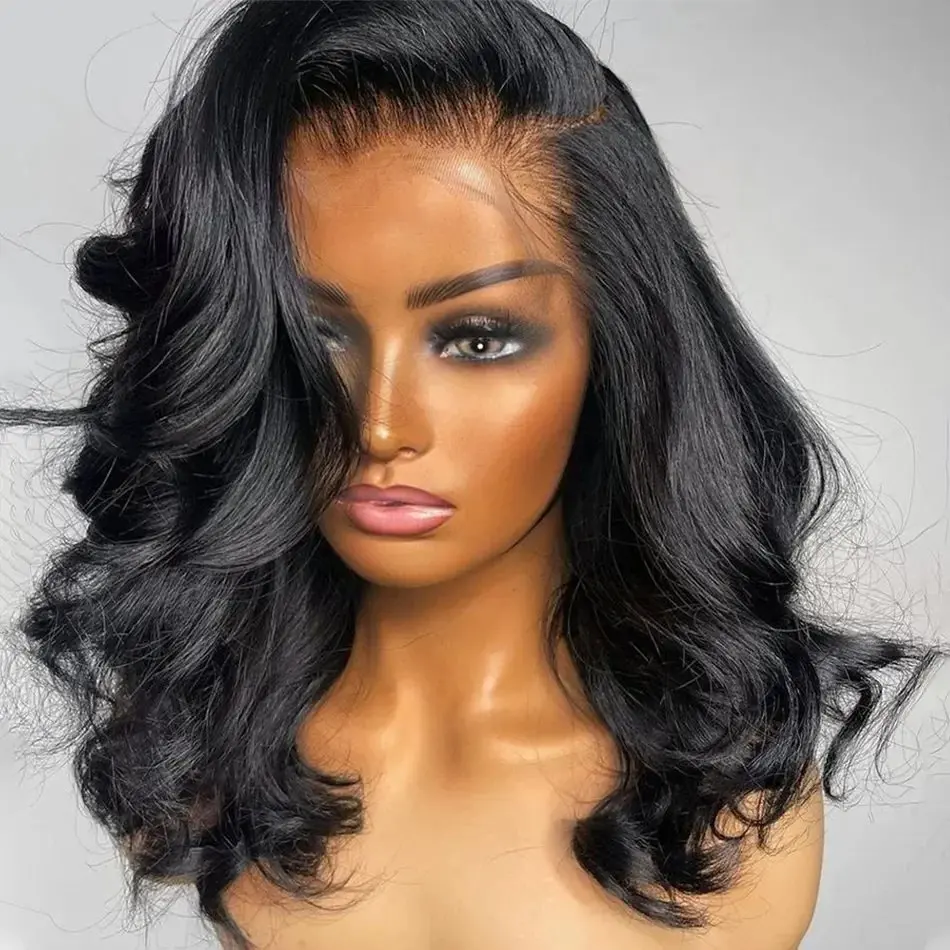 Rosabeauty 13x6 Short Bob Wavy Wigs Human Hair wigsLace Frontal Wig Body Wave 13x4 HD Lace Frontal Glurless Preplucked For Women