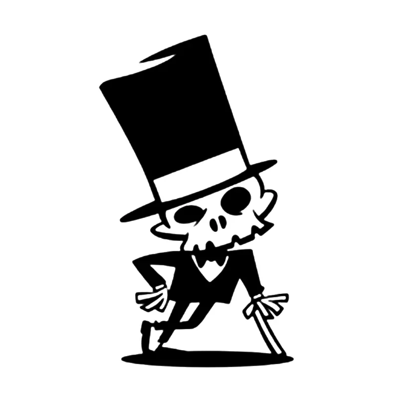 

16 * 9.3cm top hat Cane Skeleton skull shaped window bumper motorcycle accessories decoration vinyl waterproof sticker