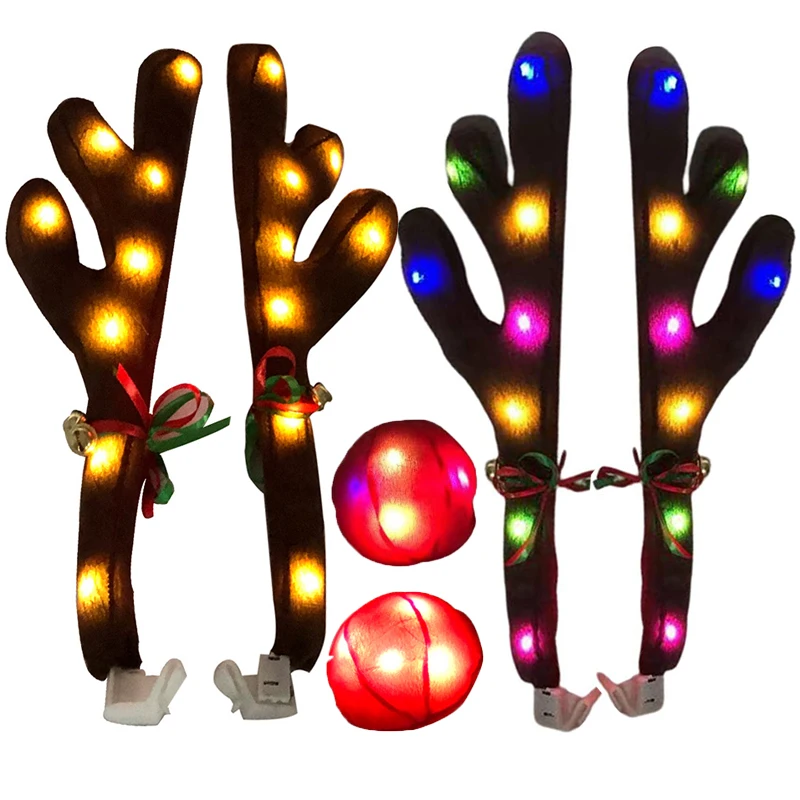 TCYATO LED Glowing Antlers Christmas Car Decoration Accessories Car Truck Costume Reindeer Deer Antlers  Elk Vehicle Decor