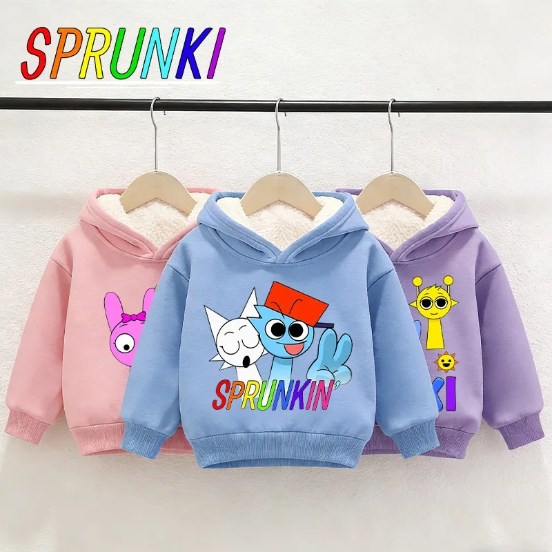 

Толстовки Sprunkis с принтом мультяшных игр, утепленные толстовки с капюшоном, детская повседневная одежда, зимние теплые пуловеры, одежда для мальчиков и девочек