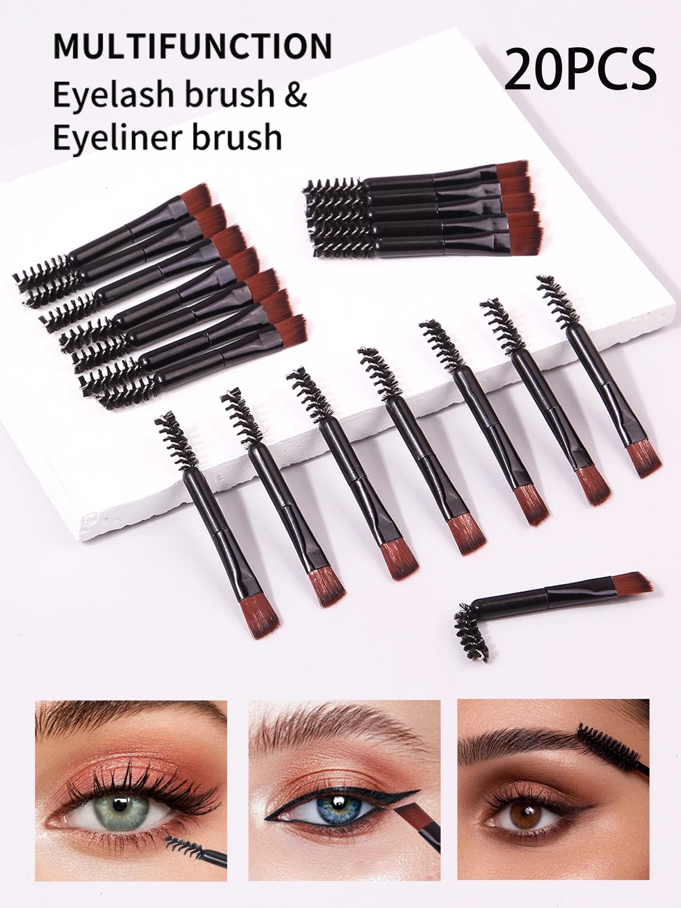 20 pcs Mini Two -headed Eyebrow Brush Spiral Diagonal Corner Makeup Brush  Easy To Carry Beautiful Makeup Tools Beauty