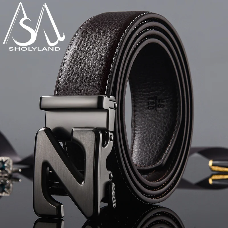 Popular for Men Fashionable and Versatile Genuine Leather  Men's Alloy Automatic Buckle Waist Belt  Western Pants Decoration