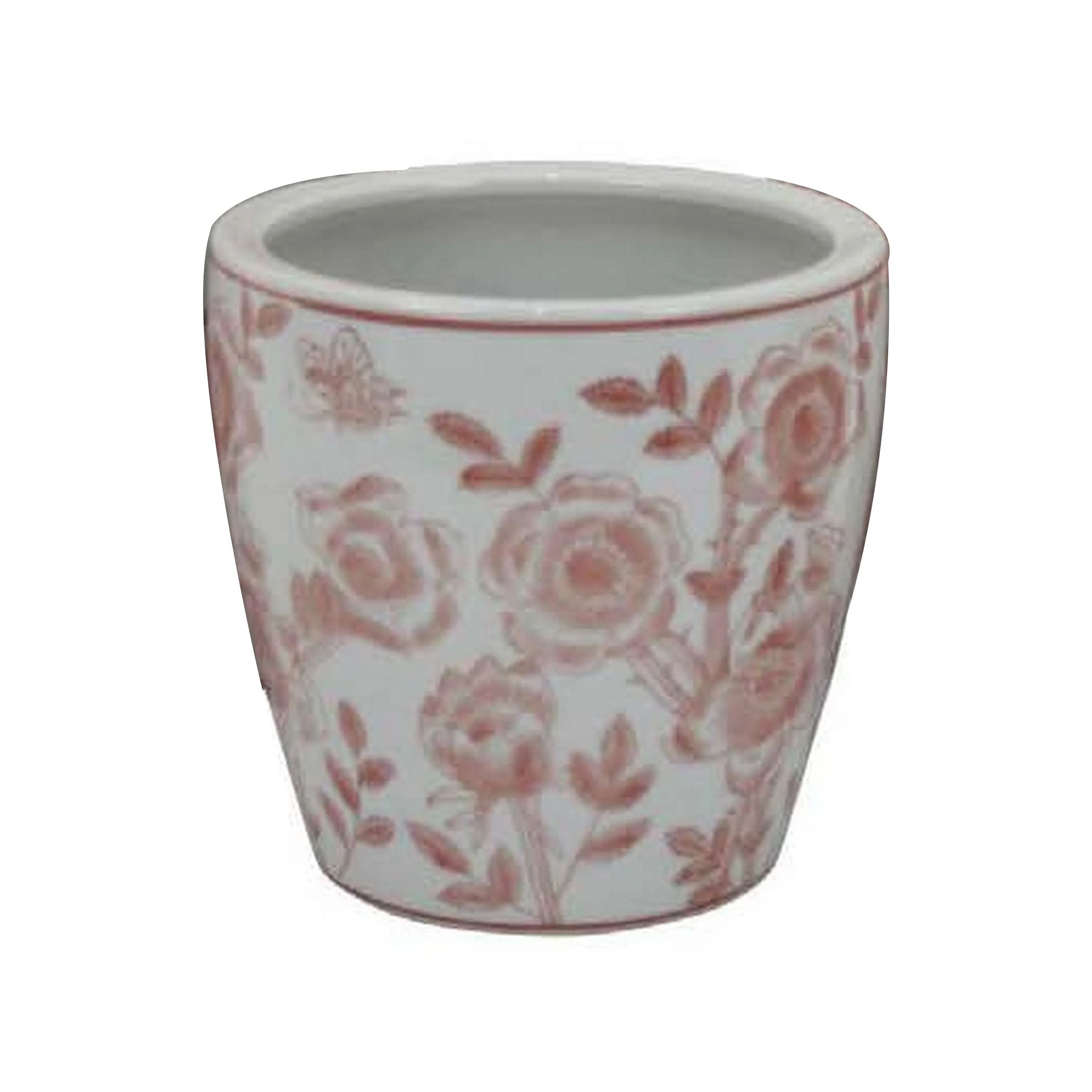 Kerry Accent Planter Pot Set of 4, Pink Floral Pattern, White Ceramic - view 2