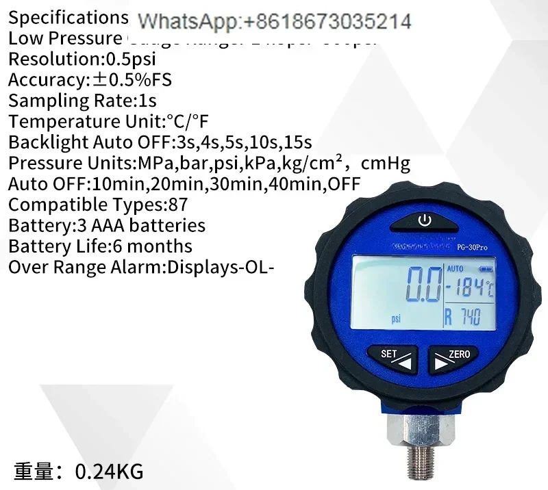 PG-30PRO Digital Pressure , Fluorine Gauge, Air Conditioning, Automotive , Refrigerant