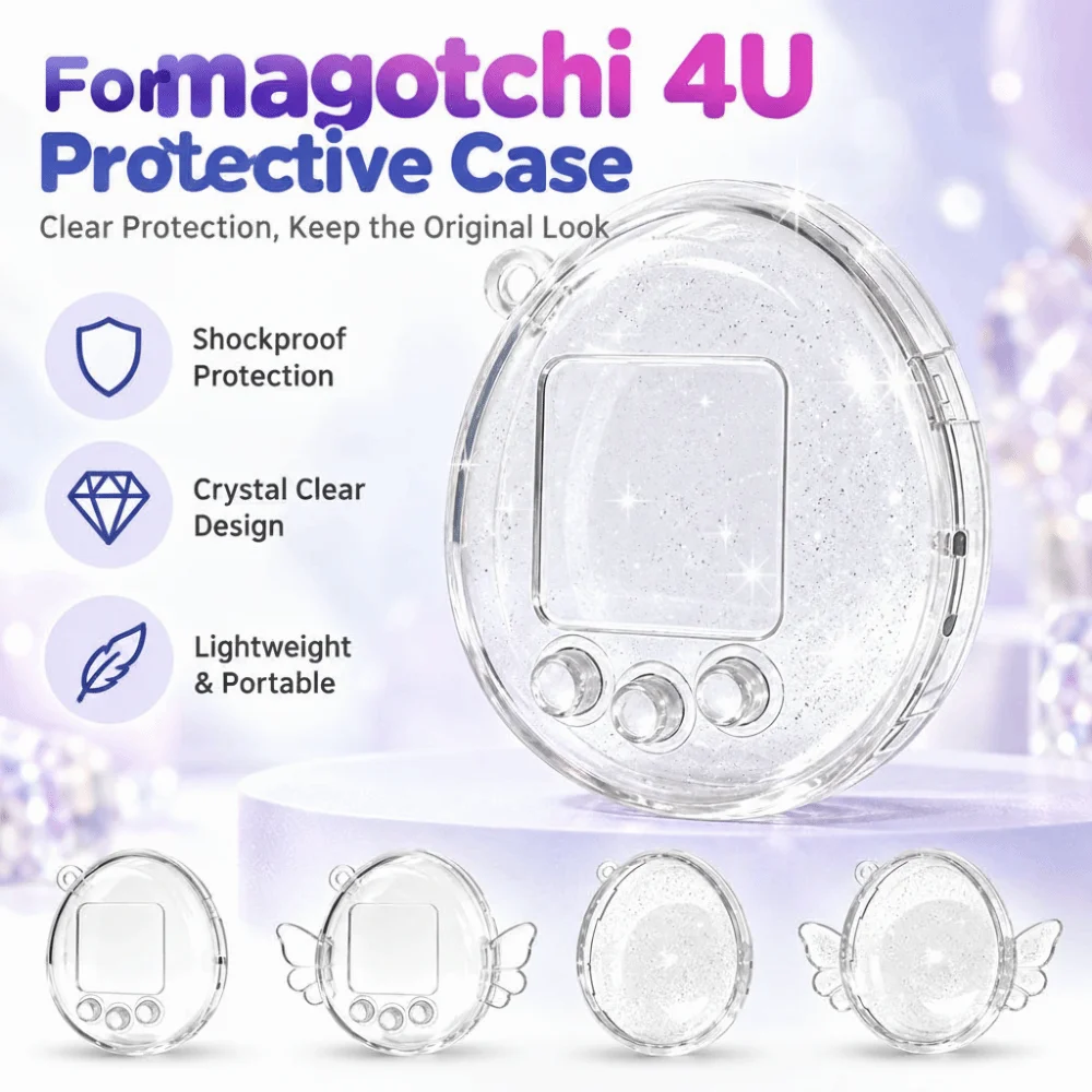 PC Protective Cover Glitter Finish All Inclusive Shell Transparent Shell Clear Decorative Cover for Tamagotchi 4U