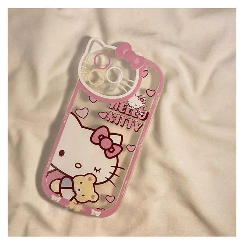 Custodia carina Sanrio Hello Kitty per iPhone 15 14 13 12 11 Pro Max XR XS MAX 7 8 Plus Cover trasparente per cartoni animati di lusso Lady Girl Y2K