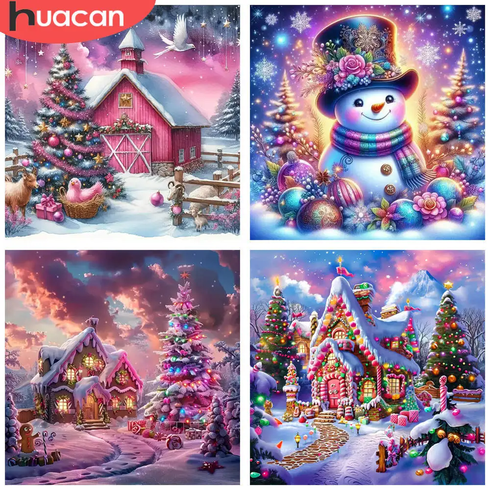 HUACAN 1 Stück Diamant-Gemälde, magische Weihnachtsszene, bunte Strasssteine, 5D-Diamant-Sticksets, festliche Kunst-Display