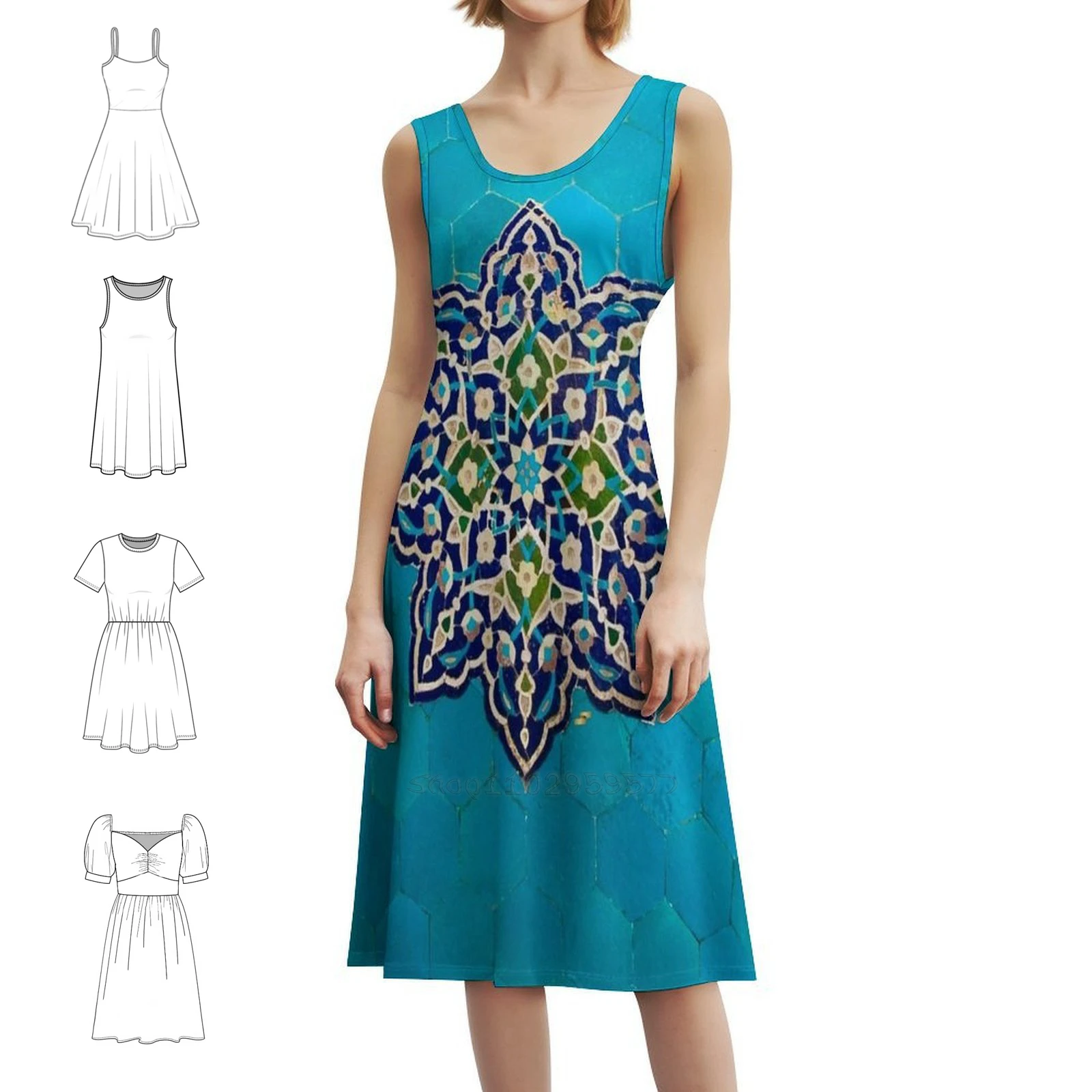 

Персидский керамический дизайн 52, корейское платье для женщин, элегантное повседневное платье для вечеринки или повседневного ношения, иранская керамика, исламское искусство