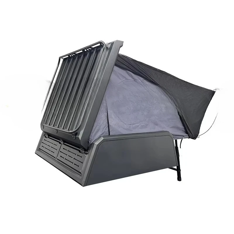 SNDN Windproof Canvas Fabric Truck Pickup Canopy Roof Top Tent Hinged Four Season Use on Ranger Canyon D-max Ram Pickup Trucks