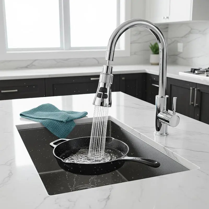 Food Grade Faucet Adapter Filter 720° Rotatable Sink Connector 3 Adjustable Functions for Kitchen Vegetable Washing