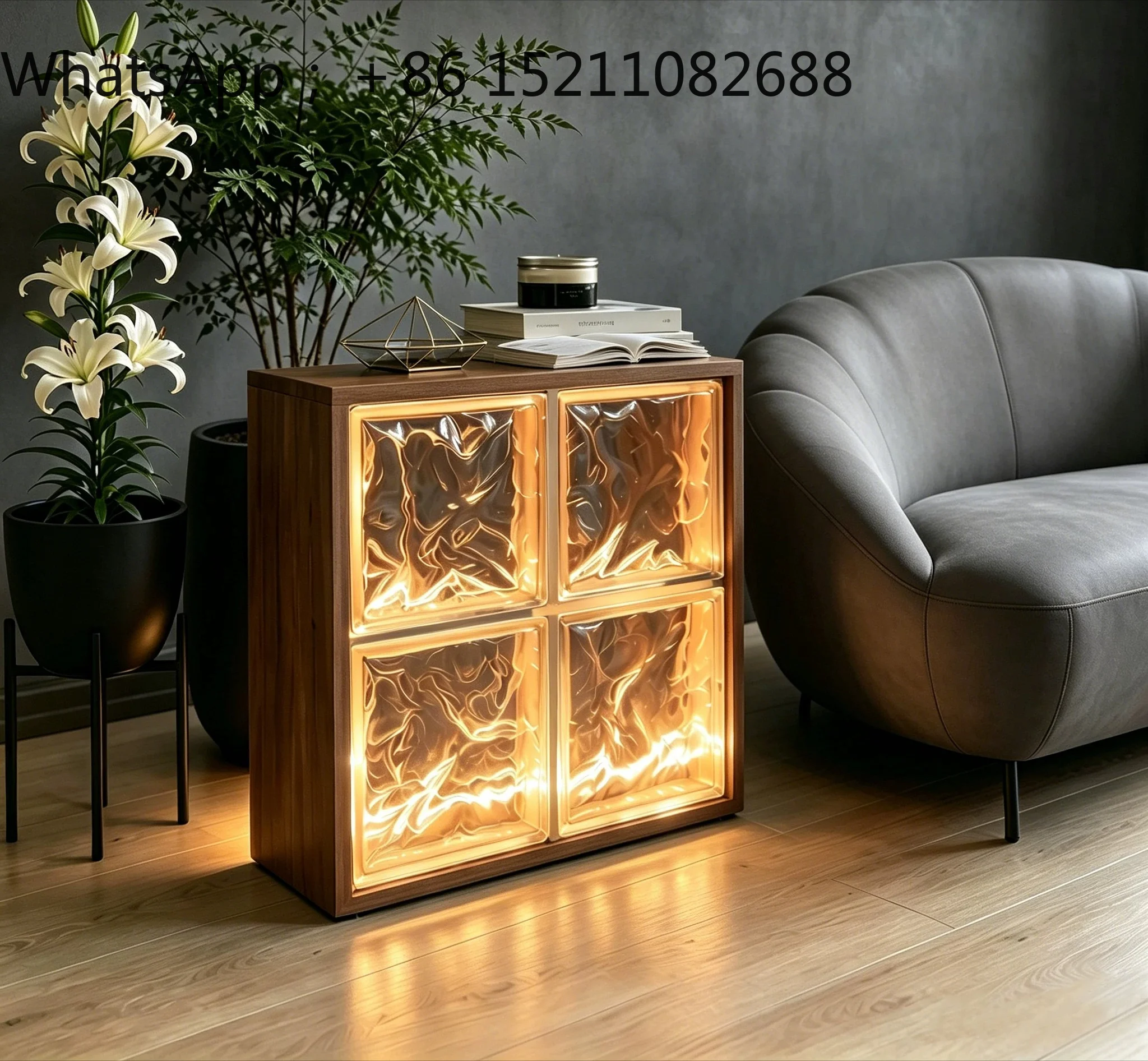 SCY medieval style luminous sofa side few glass brick bedside table living room small apartment coffee table decorative cabinet