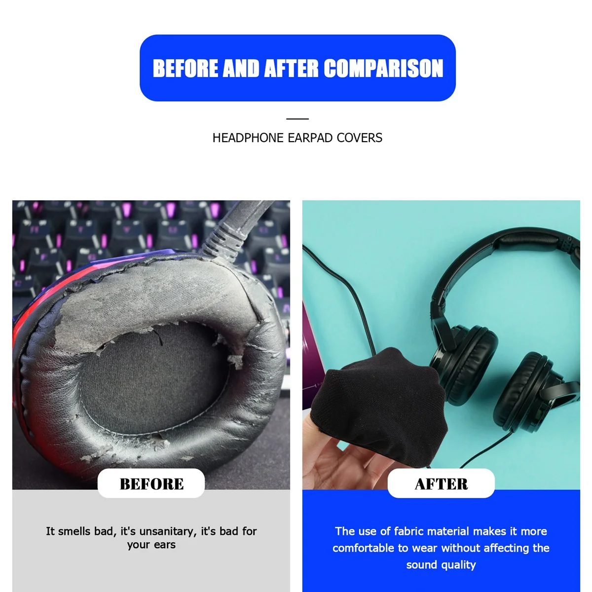 Flex Fabric Headphone Earpad Covers Sanitary Earcup Protectors Headset Ear Cushions for Gym Training