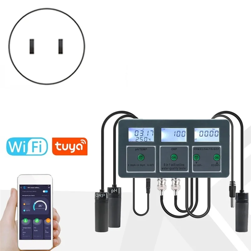 BNVN-Tuya Wifi 1 في 8 قياس محلل جهاز اختبار جودة المياه S. G PH EC/ORP TDS/CF الملح/درجة الحرارة لتقوم بها بنفسك مراقب الولايات المتحدة التوصيل