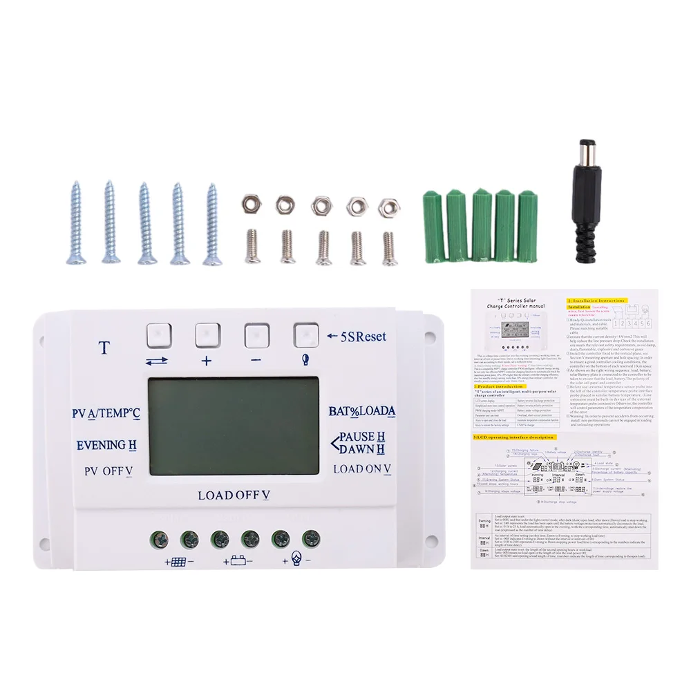 MPPT LCD display solar charger controller 12/24V solar panel battery regulator 20A 40A