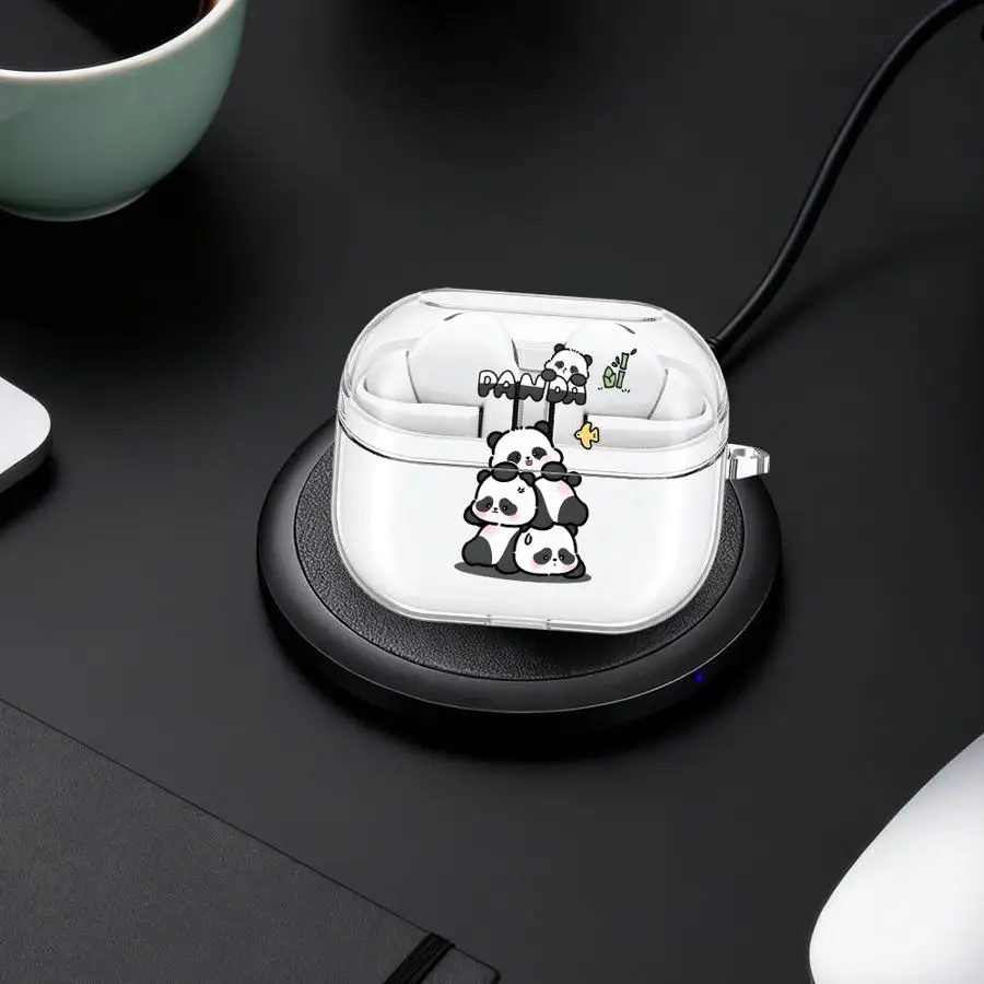 Cartoon Cute Panda Clear Earphone Cases Cover With Hook Case For Redmi Galaxy Buds 8 Lite 5 7 8Active 6Active 6 Pro