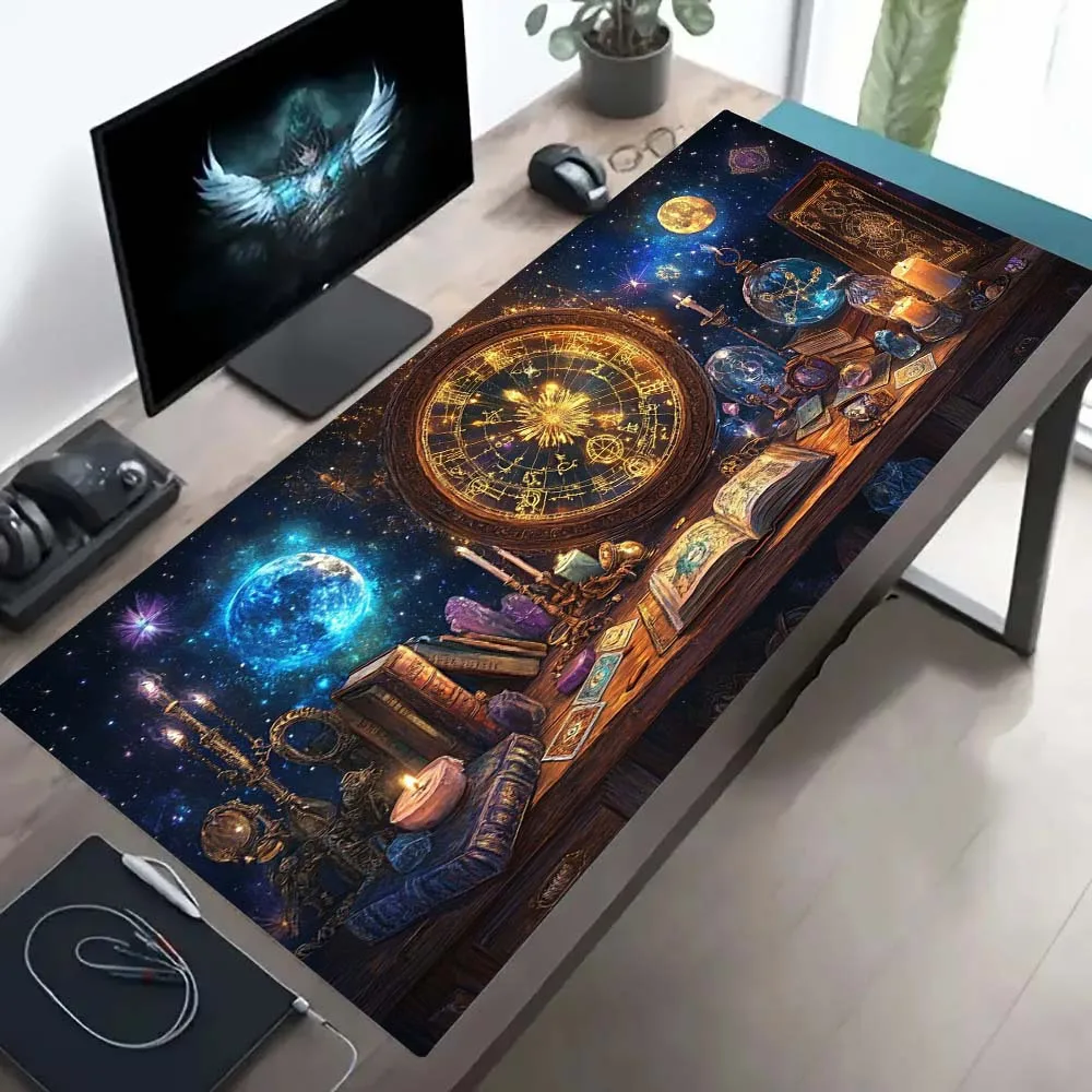 Mystical Celestial Wheel Large Desk Mat Non-Slip Rubber Base Fantasy Office Workspace Mouse Pad for Gamers