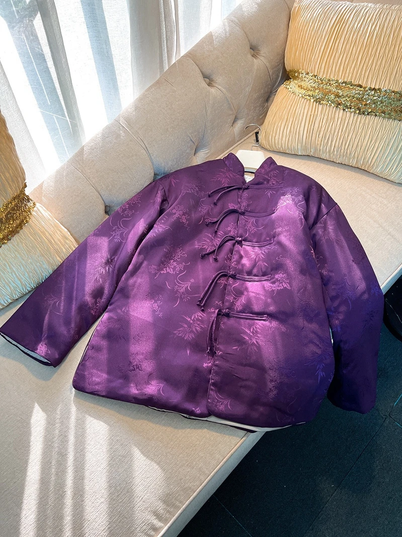 Ele Violet Coton rembourré Jaet Manteau chinois traditionnel du Nouvel An pour femme Sli Commute Ethnique Sle Button...