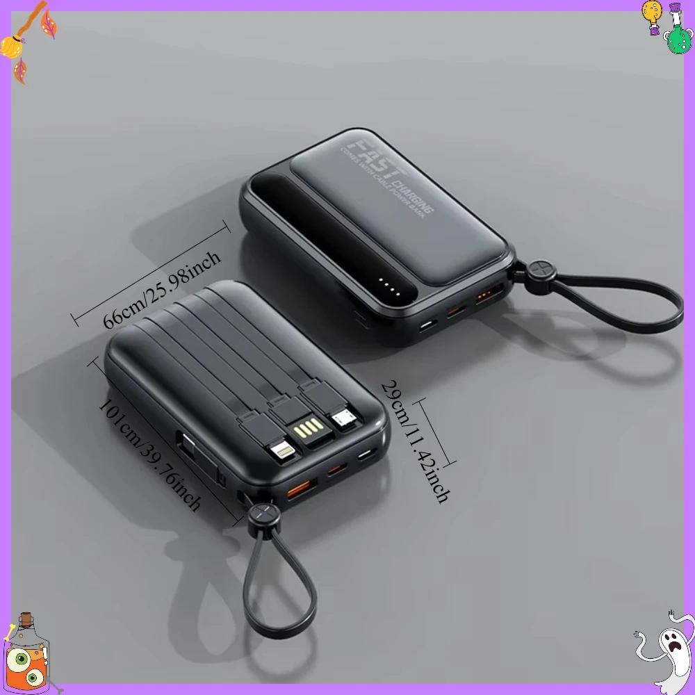 Built-in 4 Cables Mini Power Bank 20000mAh Large Capacity Portable External Battery Compatible with IPhone HUAWEI Samsung Xiaomi view 4