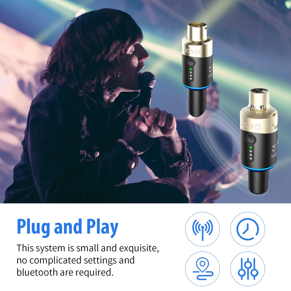 JOYO MW-1 5,8 ГГц Беспроводная система микроконвертера XLR-передатчик-приемник Диапазон 100 футов 5 мс с задержкой 4-канальный для микрофонов/микксеров/DSLR