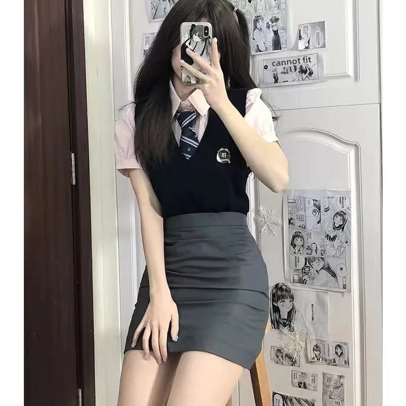 Spring 2023 High Waist Grey Slim Fit Half Skirt Sexy Butt Covering plus Size College Style JK Pure Desire Women's Skirt