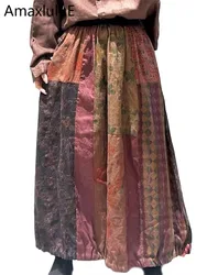 Amax luluE 2025 Winter Womens Fashion Loose Vintage Printed Corduroy Skirts Ladies Luxury Elegant Casual Harajuku Floral Clothes