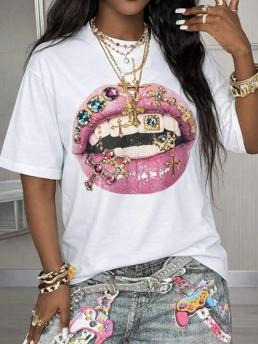 

Womens Spring Summer Streetwear Casual Oversized Graphic Tee