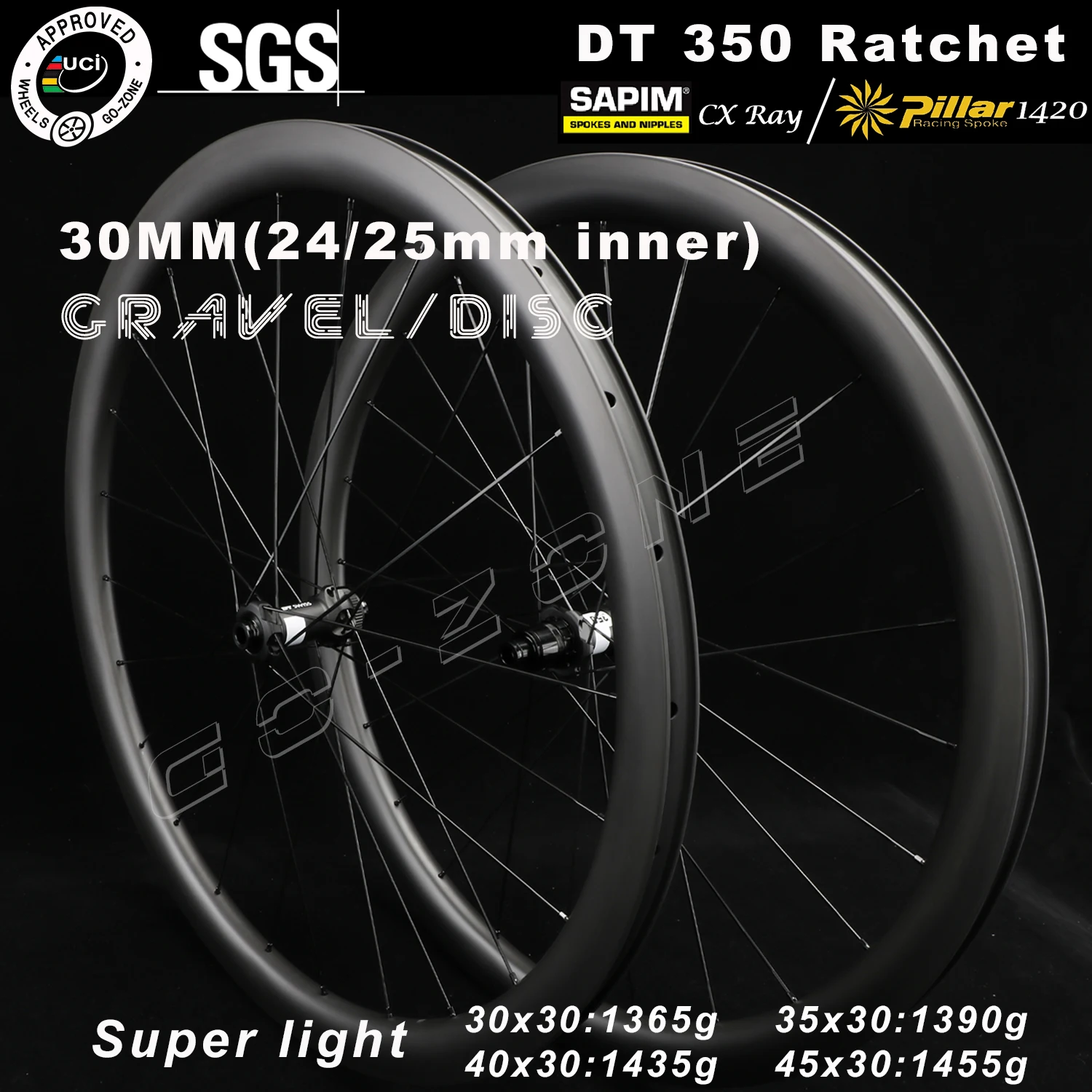 

700c 30mm Gravel DT 350 Carbon Wheels Disc Brake Sapim CX Ray / Pillar 1420 Super Light Clincher Tubeless UCI Road Bike Wheelset