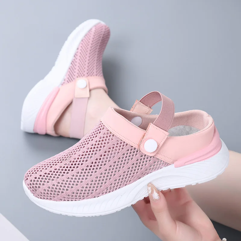 Ladies Summer Breathable Mesh Sandals Outdoor Soft Sole Comfortable Mom Walking Shoes Home Anti Slip Large Slippers 35-41