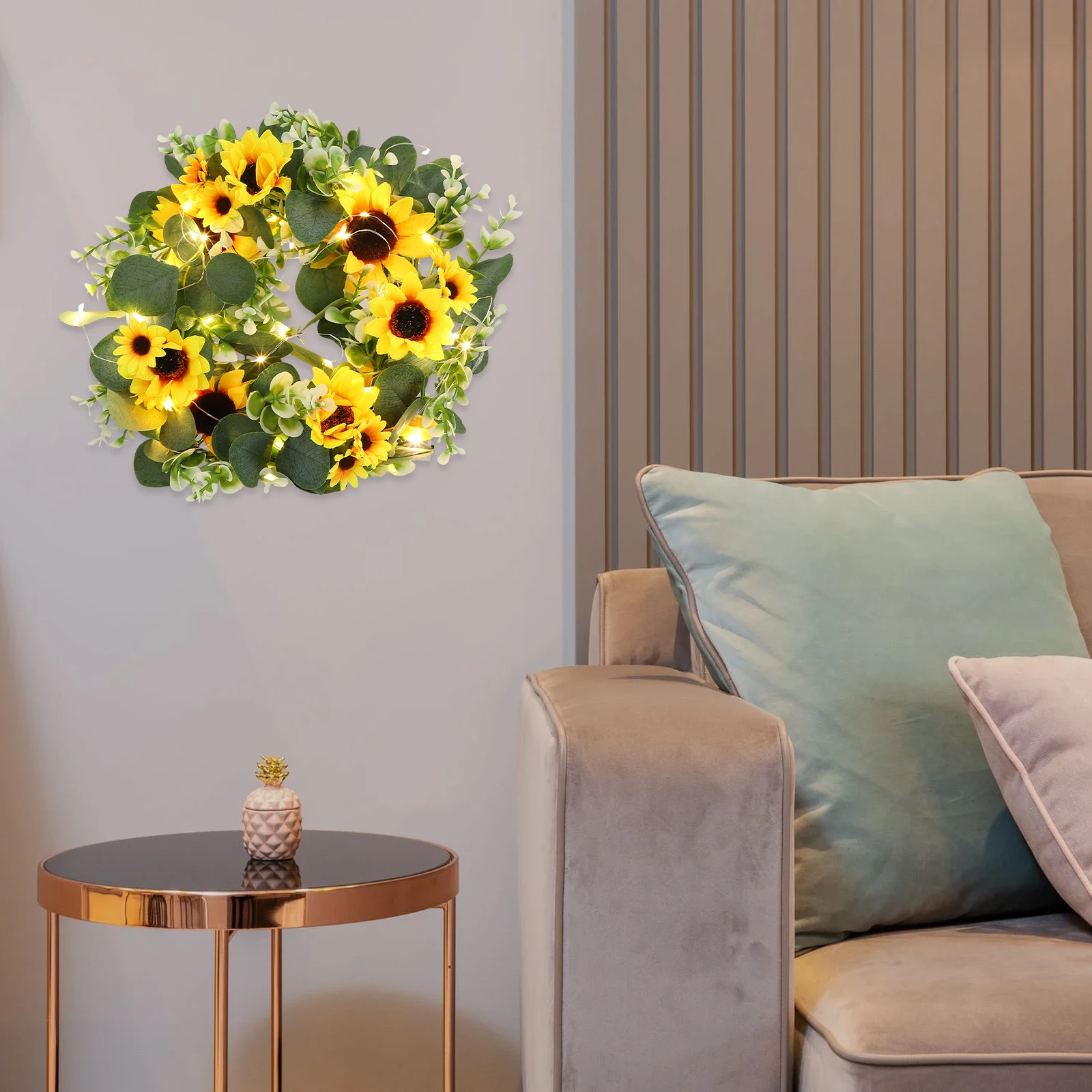 

1pc Glowing Sunflower Wreath Wedding Decoration Door Hanging Yellow Floral Garland Artificial Flowers Luminous Home Pendant