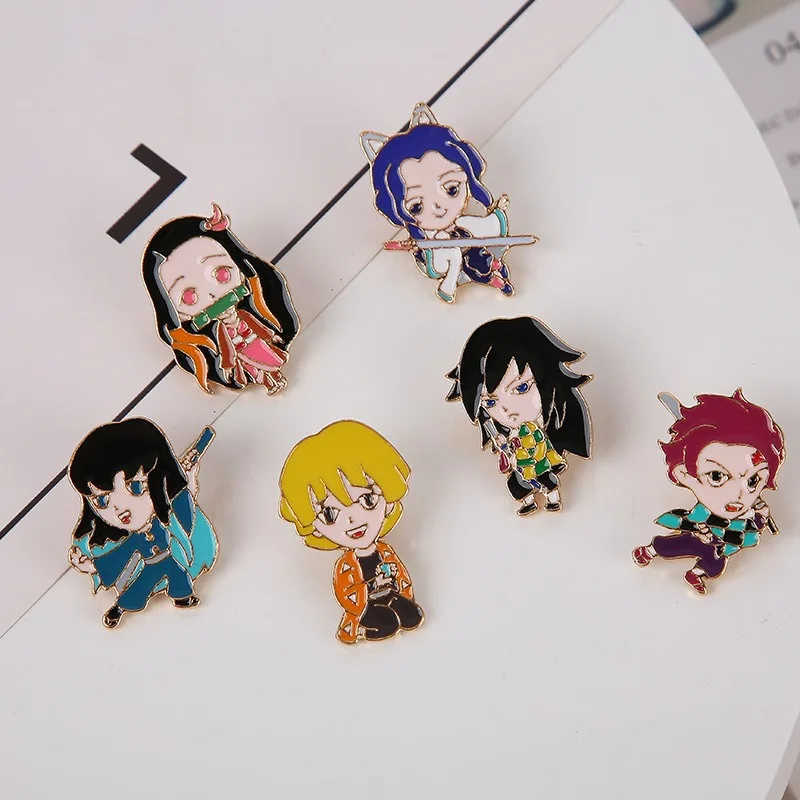 Demon Slayer Cute Cartoon Pins Anime Action Figures Kamado Tanjirou Nezuko Hashibira Inosuke Q Figural Clothings Decoration Gift