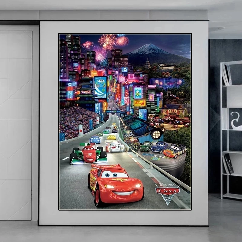 Disney Cartoon Painting Hd Print Home Decoration Pixar Car 2 Pictures Lightning McQueen Poster Wall Art For Living Room Decor