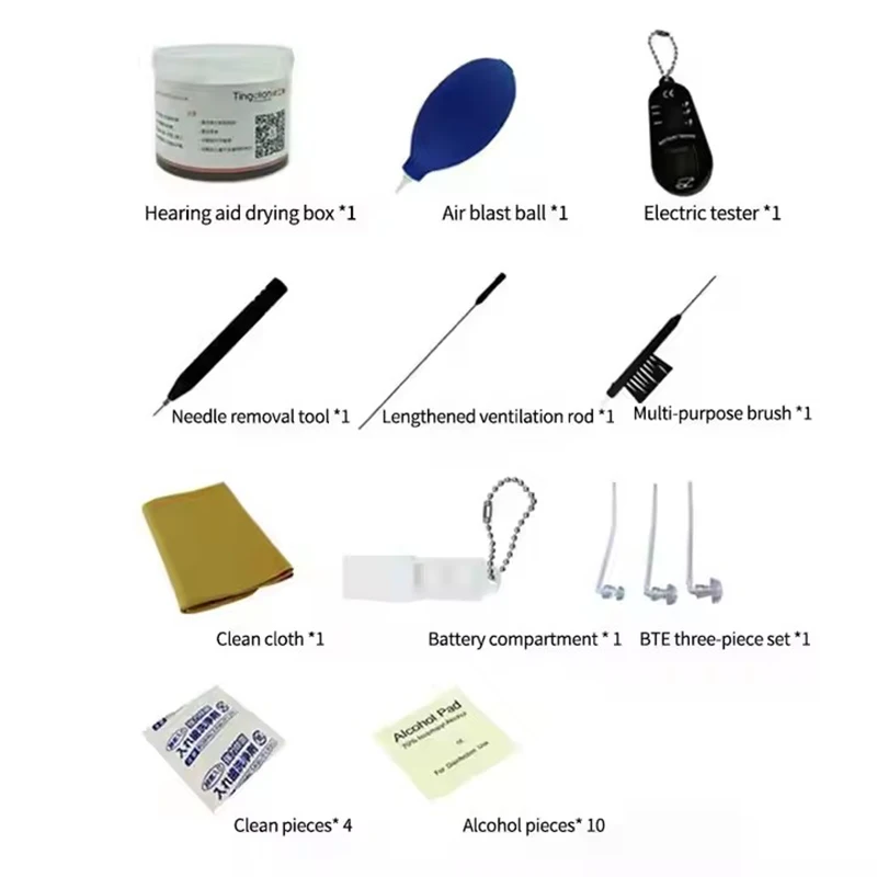 11PCS Hearing Aid Cleaning Care Kits Cleaning Brush Sound Tube Earplug Dry Box Battery Organizer Earwax Cleaning Tools