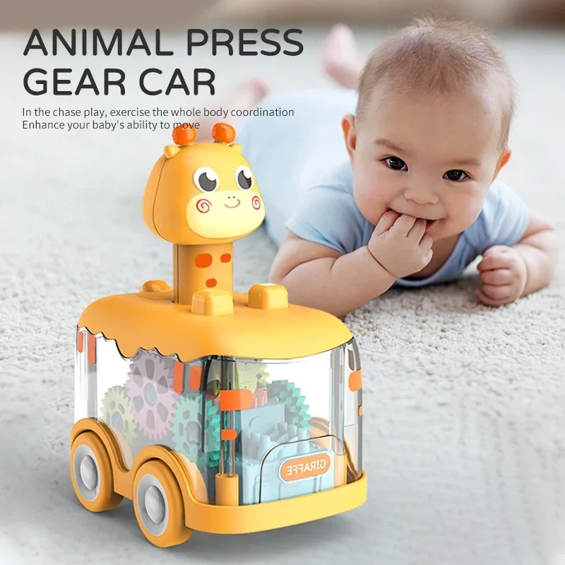 Baby Toy Press and Go Gear Car Toy for Toddlers 1 2 3 Years Old Light Up Toy Inertial Car Birthday Gifts for Kids Boys and Girls